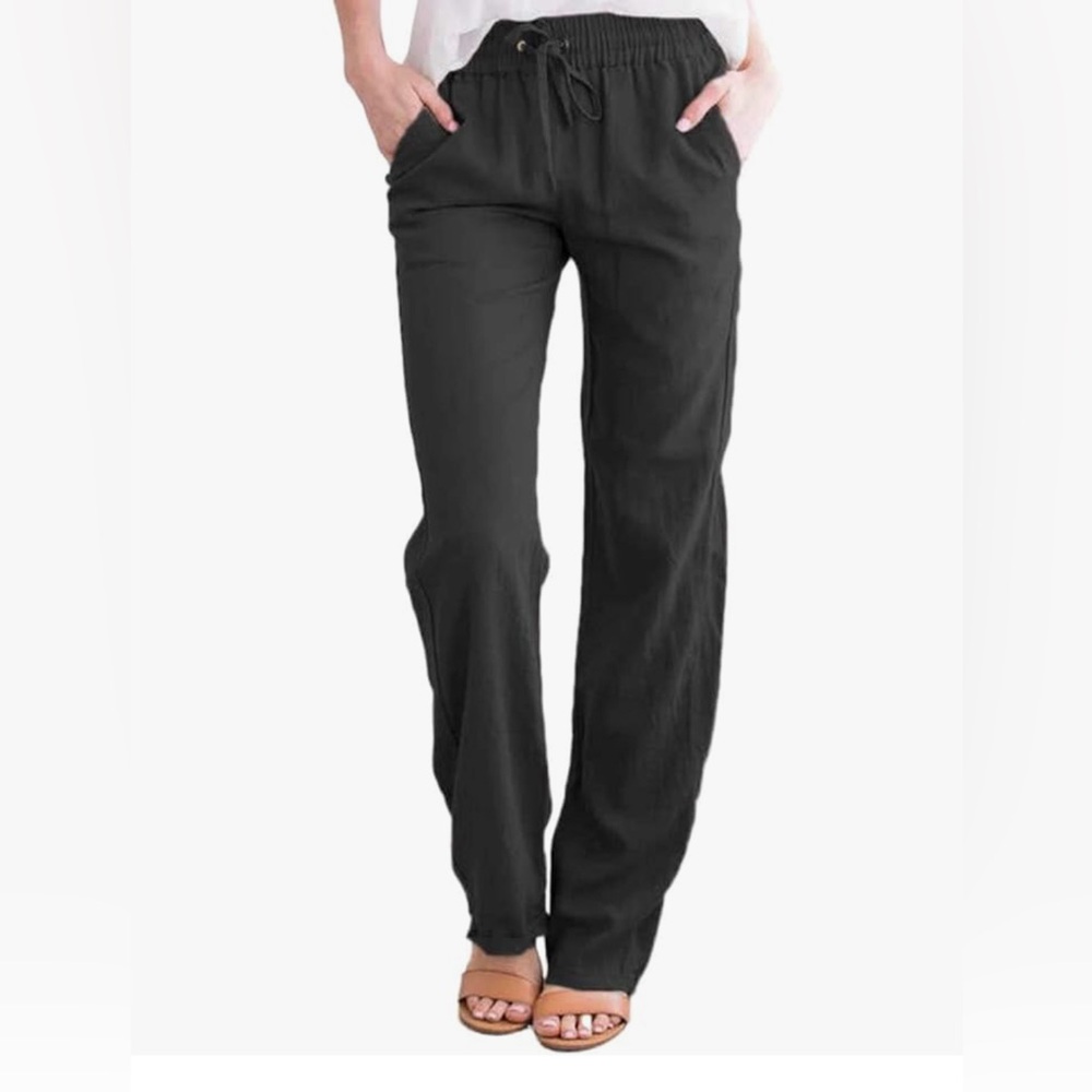 Acelitt Casual Trousers Pants for Women High Waisted - Black - Size Large